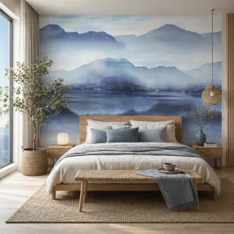   Panoráma hegyvidék mintás design tapéta – ködös akvarell tájképpel 2,12m x 2,70m
