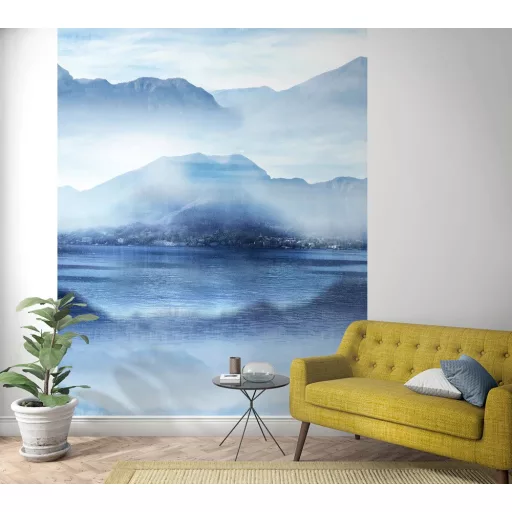 Panoráma hegyvidék mintás design tapéta – ködös akvarell tájképpel 2,12m x 2,70m
