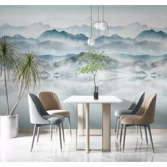   Panoráma hegyvidék mintás design tapéta – ködös akvarell tájképpel 2,12m x 2,70m