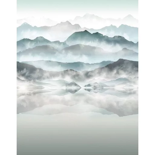 Panoráma hegyvidék mintás design tapéta – ködös akvarell tájképpel 2,12m x 2,70m