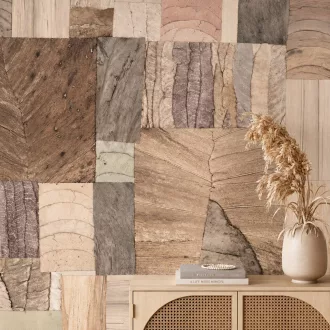   Különleges fa hatású patchwork tapéta–– geometrikus  natúr földszínekkel 1,59x 2,70m