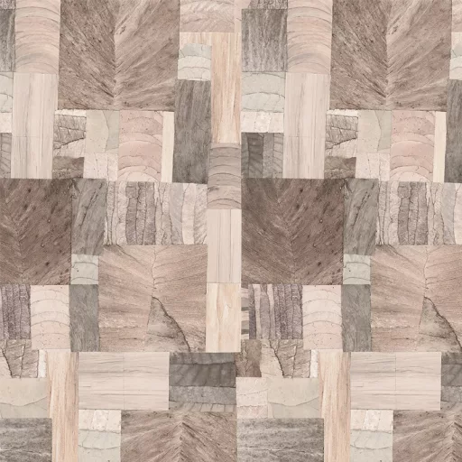 Különleges fa hatású patchwork tapéta–– geometrikus  natúr földszínekkel 1,59x 2,70m