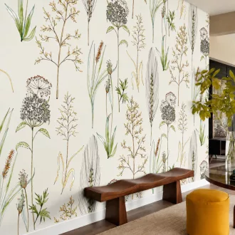   Botanikai poszter tapéta – finom növénymintával, beige , zöld árnyalatokkal  2,12x 2,70m