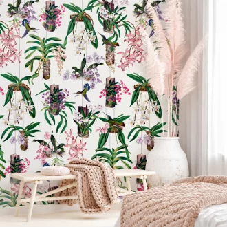   Látványos, egzotikus hangulatú ,színes  trópusi orchidea és kolibri poszter 1,59x 2,70m