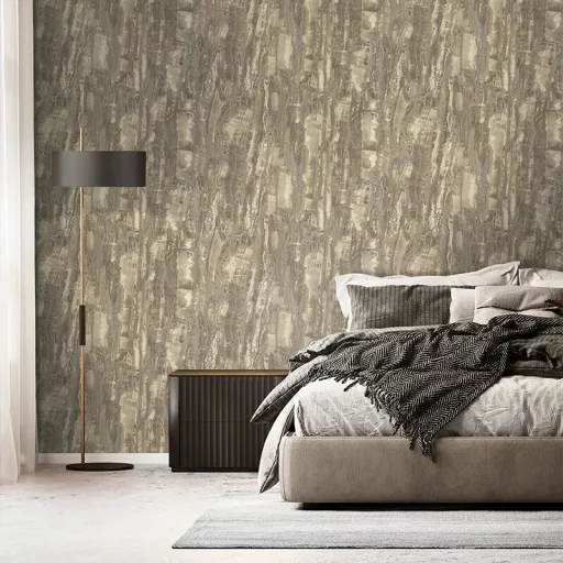 Bézs–taupe márványhatású tapéta – modern absztrakt kőminta ,erős felületi struktúra 1mx10m