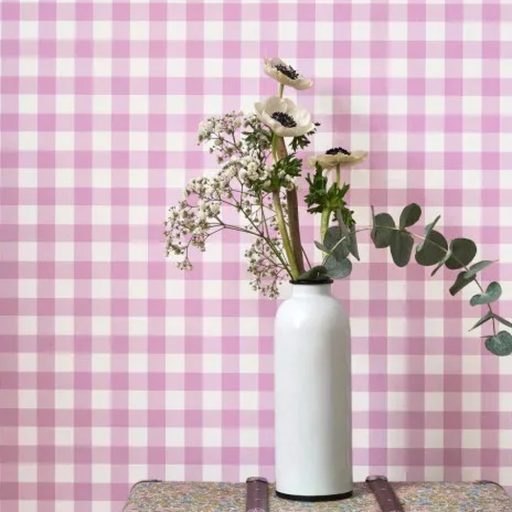 Lila  kockás gyerek tapéta – Skandináv mintás faldekor gyerekszobába