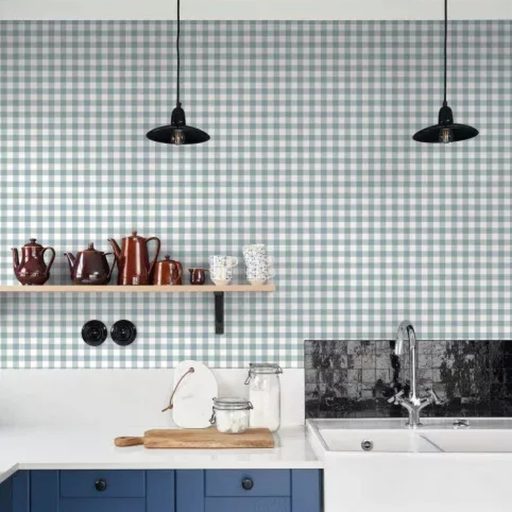 Zöld  kockás gyerek tapéta – Skandináv mintás faldekor gyerekszobába