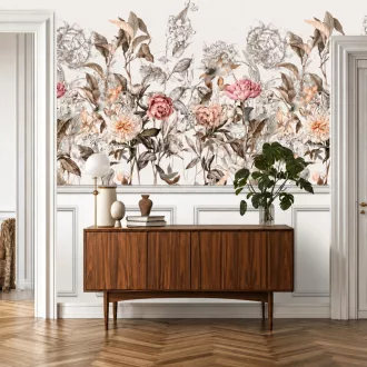   Elegáns, romantikus hangulatú virágos poszter tapéta,klasszikus falpanel-hatással  1,59x 2,70m