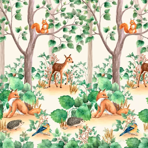 Erdei állatos gyerek poszter tapéta – őzike, mókus, róka és sün motívumokkal 1,59x 2,8m