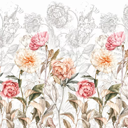 Romantikus virágmintás poszter tapéta – rózsaszín és barack árnyalatokkal 1,59x 2,70m