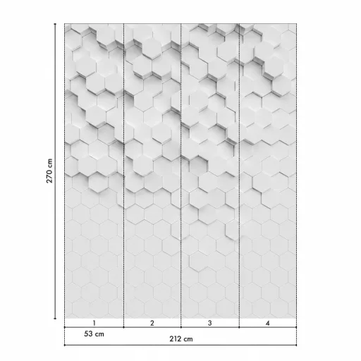 Modern szürke poszter tapéta látványos, 3D hatású geometrikus, méhsejt mintával 2,12x 2,70m