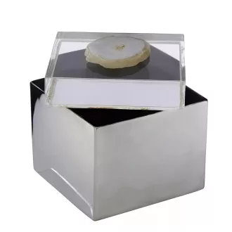   Elegáns ezüst színű fém ékszerdoboz különleges márvány díszítéssel 10x10cm