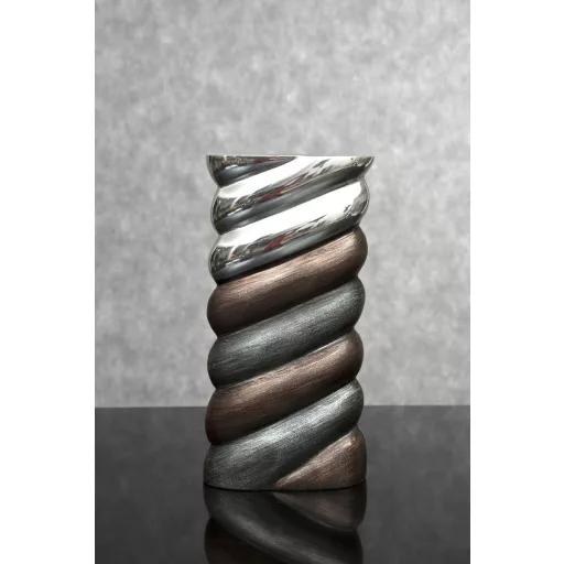 Modern csavart dekor váza ezüst-bronz színben | Exkluzív design lakásdekor