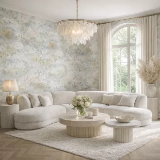  Elegáns aquarell virág mintás tapéta pasztell zöld  árnyalatokkal 330x270cm
