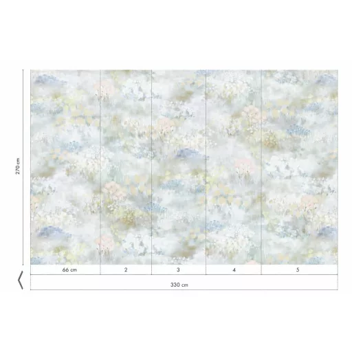 Elegáns aquarell virág mintás tapéta pasztell zöld  árnyalatokkal 330x270cm