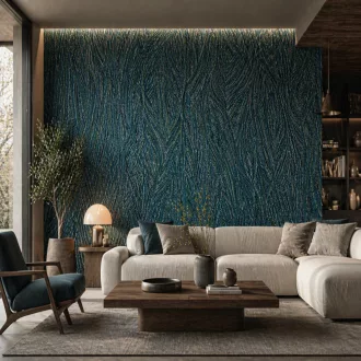    Yarn mintázatú tapéta természetes, szövött hatású design panel  a kék árnyalataiban 2.70x1.98 m