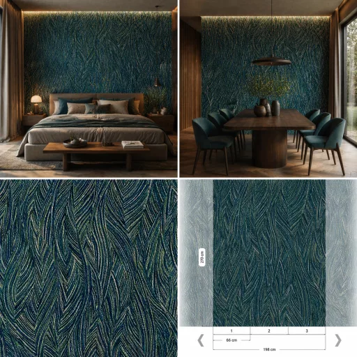  Yarn mintázatú tapéta természetes, szövött hatású design panel  a kék árnyalataiban 2.70x1.98 m