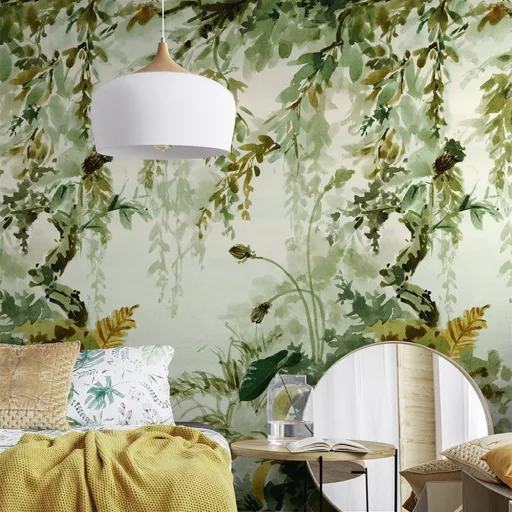 Zöld jungle fali tapéta – természetes, trópusi levélmintás design