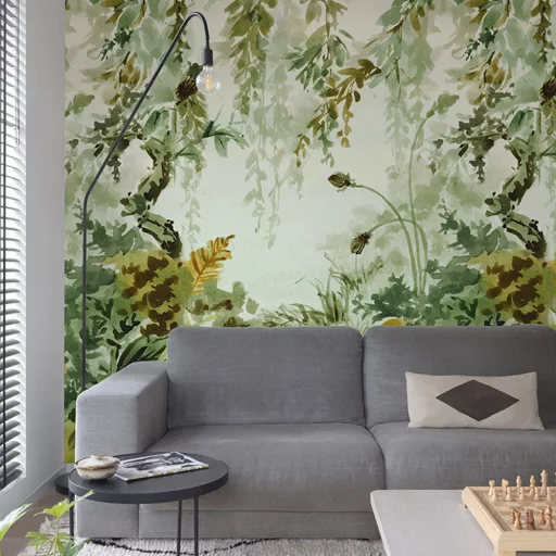 Zöld jungle fali tapéta – természetes, trópusi levélmintás design