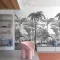 Fekete-fehér pálmafás design panel – modern jungle fali dekor tapéta