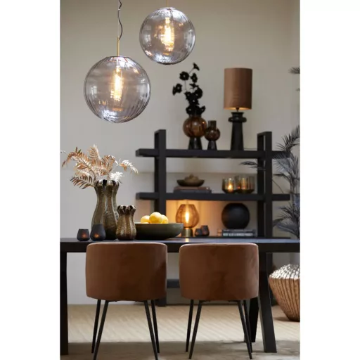 Füstszürke színű bordázott üvegbúrás design függeszték