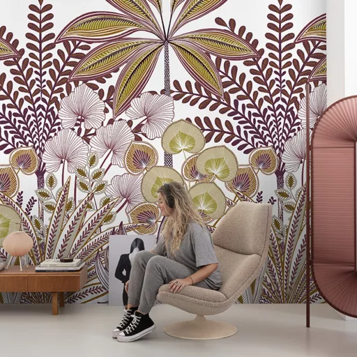 Art deco jungle design panel – prémium pálmafás faldekoráció bordó-arany tónusokkal