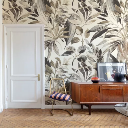 Bézs levélmintás design panel – természetes jungle faldekoráció