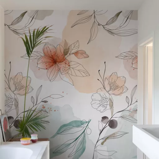Akvarell virágmintás design panel – pasztell faldekor