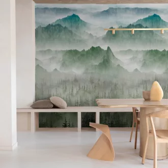   Prémium hegyvidéki panoráma tapéta – ködös erdő és hegyek faldekor 159x280cm