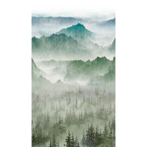 Prémium hegyvidéki panoráma tapéta – ködös erdő és hegyek faldekor 159x280cm