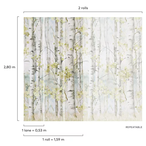 Elegáns nyírfa erdő mintás tapéta világos, természetes árnyalatokkal 159x280cm