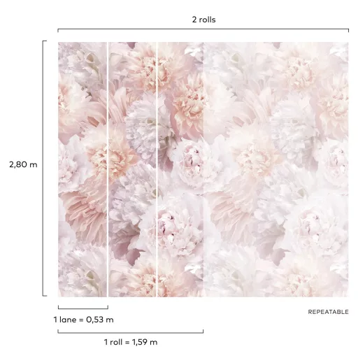 Elegáns bazsarózsa mintás tapéta púder rózsaszín árnyalatokkall 159x280cm