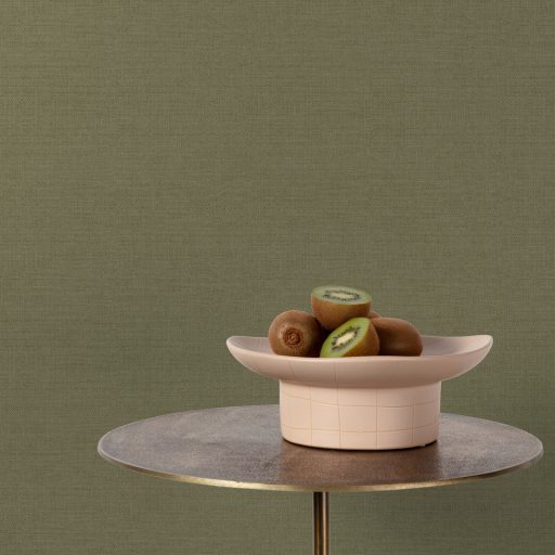 Prémium lenvászon hatású tapéta – elegáns textil minta, olivazöld színben