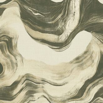   Modern absztrakt hullámmintás tapéta krém alapon  zöld tónussal, textilhatású felülettel