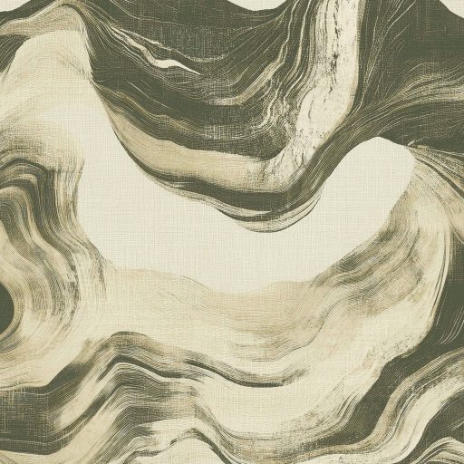 Modern absztrakt hullámmintás tapéta krém alapon  zöld tónussal, textilhatású felülettel