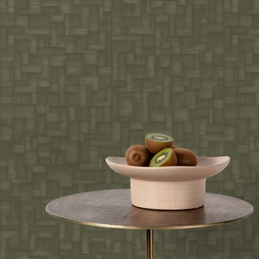 Elegáns szövött panelhatású tapéta geometrikus blokk mintázattal, mélyzöld  színben