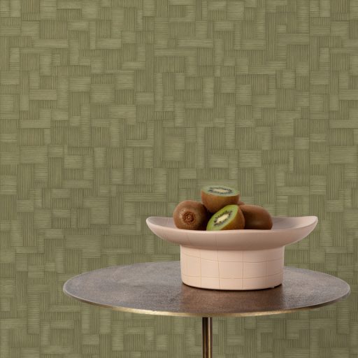 Elegáns szövött panelhatású tapéta geometrikus blokk mintázattal, olivazöld  színben