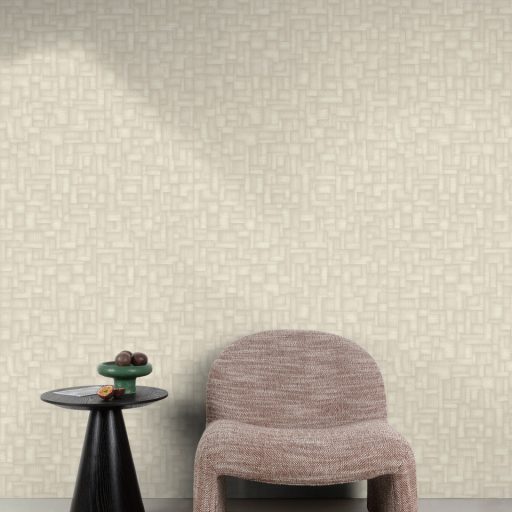 Elegáns szövött panelhatású tapéta geometrikus blokk mintázattal, krém színben