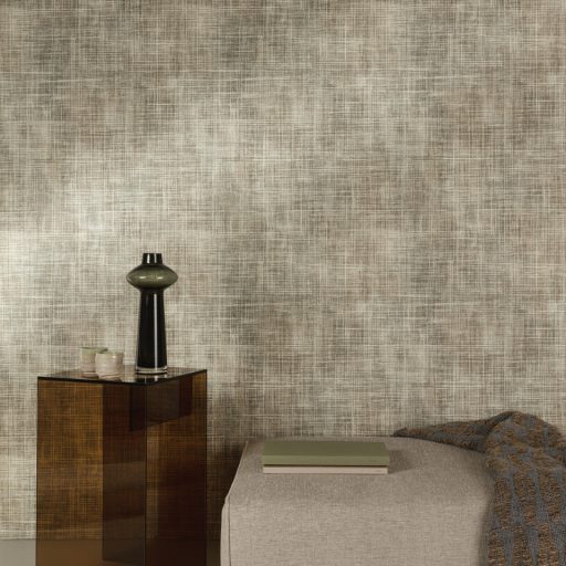 Elegáns, keresztszálas textilhatású tapéta finoman strukturált felülettel,  beige- zöld- barna  színben