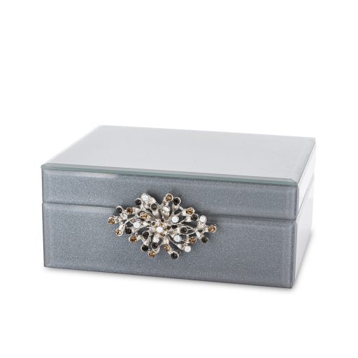 Elegáns, üvegből készült díszdoboz csillogó dísszel