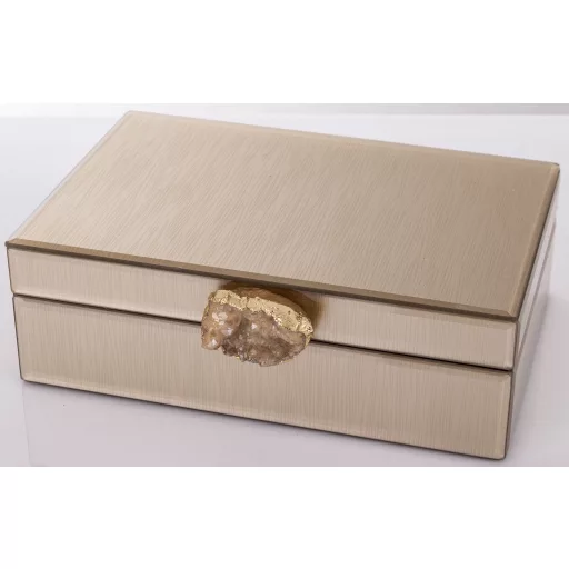 Elegáns, üvegből készült díszdoboz ásványi kő dísszel 8x24x18,5cm
