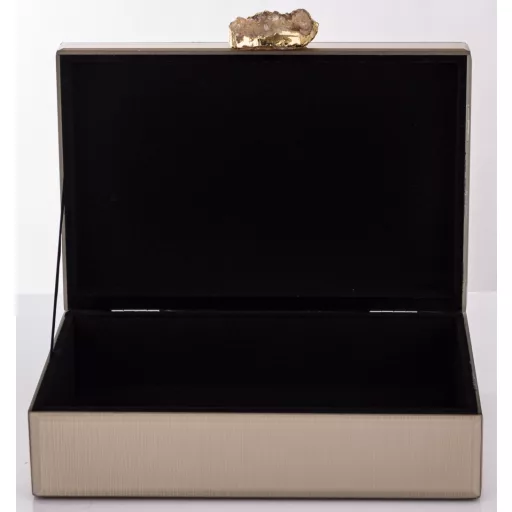 Elegáns, üvegből készült díszdoboz ásványi kő dísszel 8x24x18,5cm