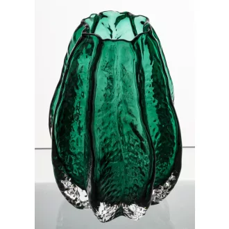   Elegáns, smaragdzöld színű dekorváza különleges, bordázott üvegfelülettel 21x14,5x14,5