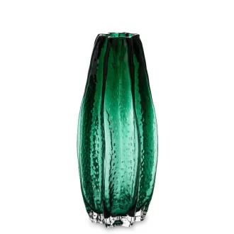   Elegáns, smaragdzöld színű dekorváza különleges, bordázott üvegfelülettel 30x13,5x13,5 cm