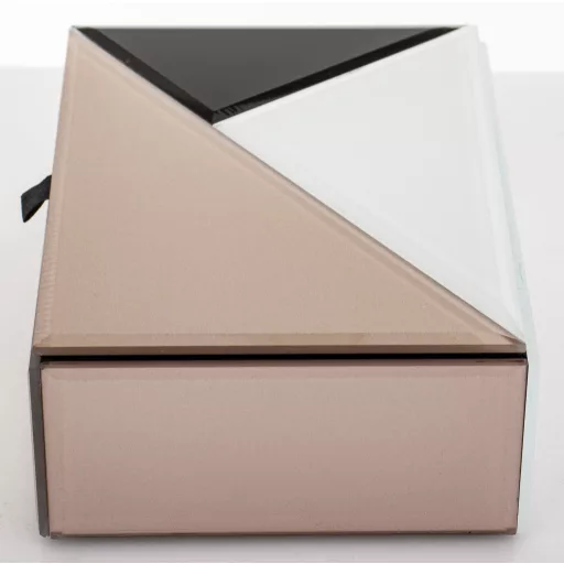 Geometrikus tükrös dekorációs ékszerdoboz – bézs, fehér és fekete 6x15,5x12cm