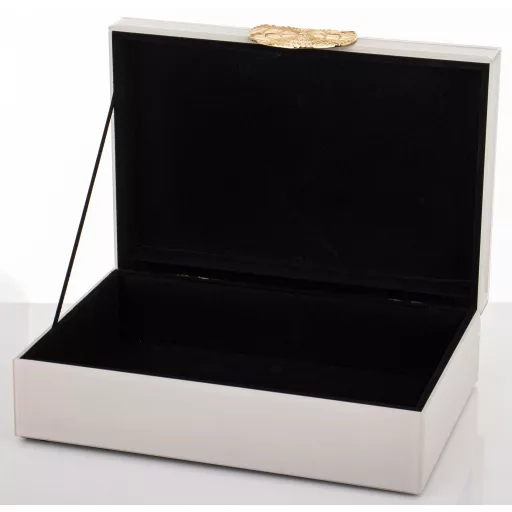 Elegáns bézs dekorációs ékszerdoboz arany díszítéssel 8x24,5x17cm