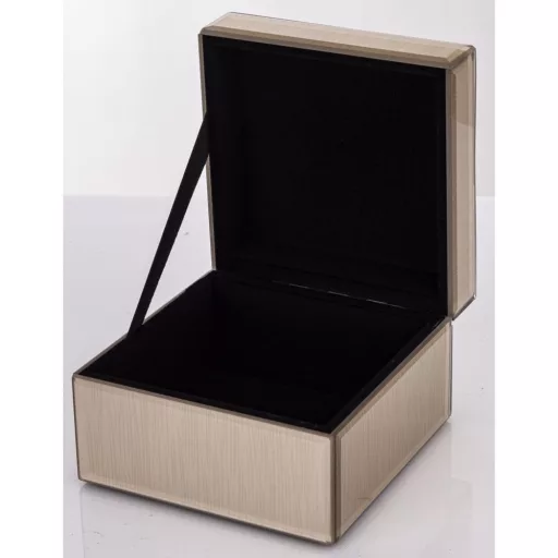 Prémium tükrös ékszerdoboz púderes krémszínben – elegáns tároló ékszerekhez és dekorációhoz 7x12x12