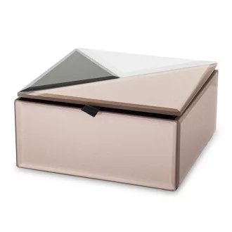   Prémium tükrös ékszerdoboz púderes krémszínben- fekete-fehérrel– elegáns tároló ékszerekhez és dekorációhoz 6x12x12