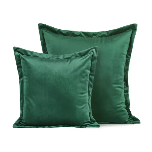Sötétzöld bársony díszpárnahuzat – elegáns, puha tapintású -  modern, időtálló megjelenés,  párnabelsővel 45x45cm