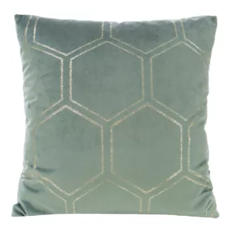   Mentazöld bársony díszpárna arany geometrikus mintával  – modern elegancia, az enteriőrök tökéletes kiegészítője. 45x45cm